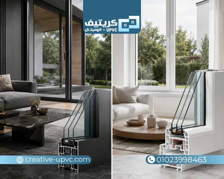 الفرق بين شبابيك الالمنيوم والبي في سي